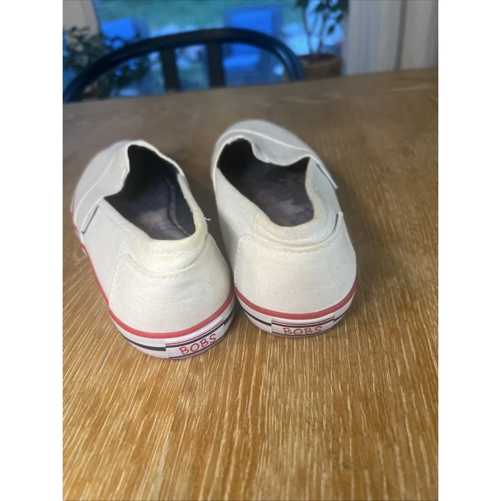 Bobs From Sketchers‎ Women Loafer 6 White Canvas Slip-On Memory Foam Shoes